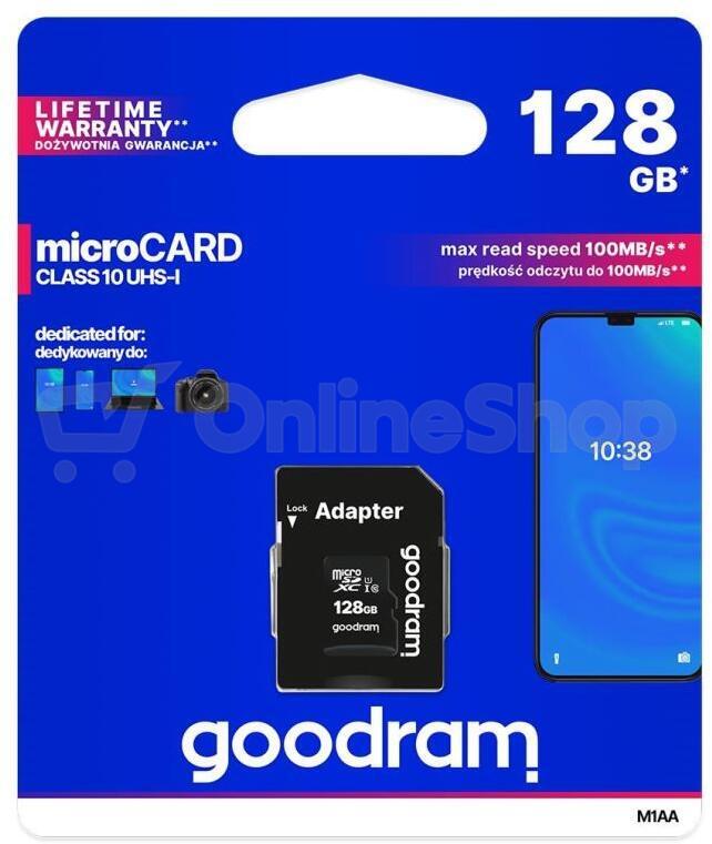 Paměťová karta GOODRAM MicroSDXC 128GB CL10 UHS1+adap