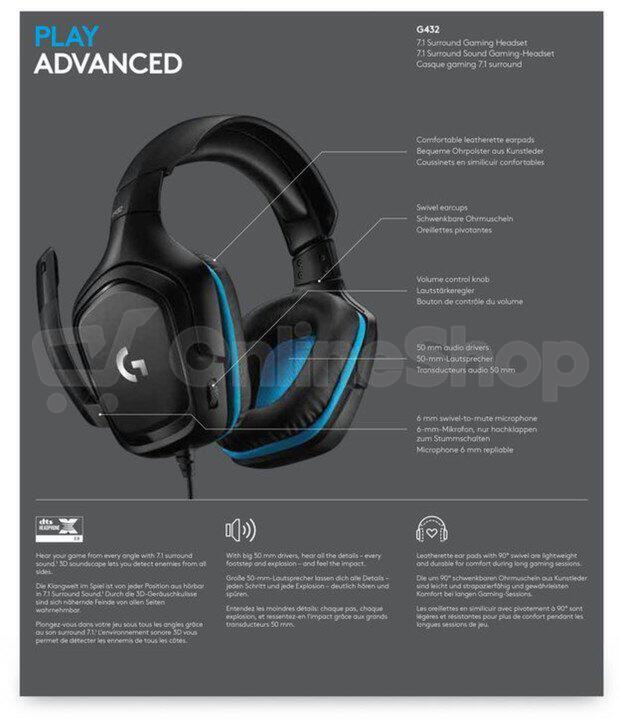 Herní sluchátka Logitech G432 LEATHERETTE EMEA (981-000770)