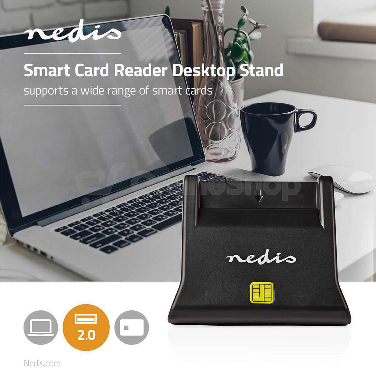NEDIS čtečka čipových karet CRDRU2SM3BK/ Smart Card ID-1/ eObčanka/ standardní biometrické čipy/ USB 2.0/ černá