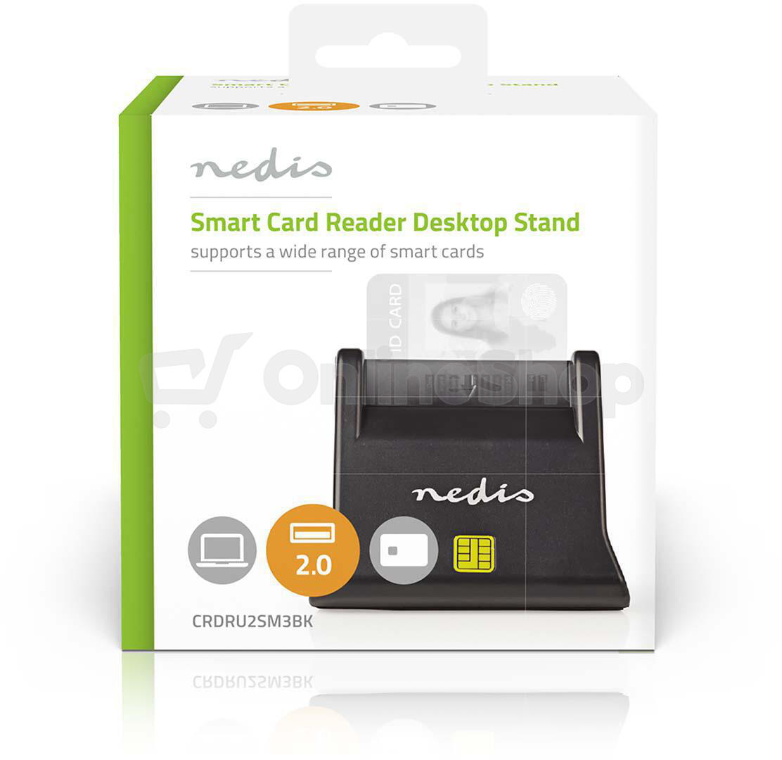 NEDIS čtečka čipových karet CRDRU2SM3BK/ Smart Card ID-1/ eObčanka/ standardní biometrické čipy/ USB 2.0/ černá