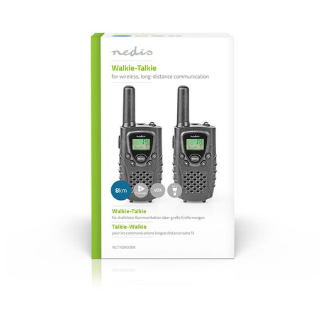 Walkie-Talkie Set / 2 sluchátka / 8 km / Frekvenční kanály: 8 / PTT / VOX / Až 2,5 hodiny / Výstup pro sluchátka / Černá