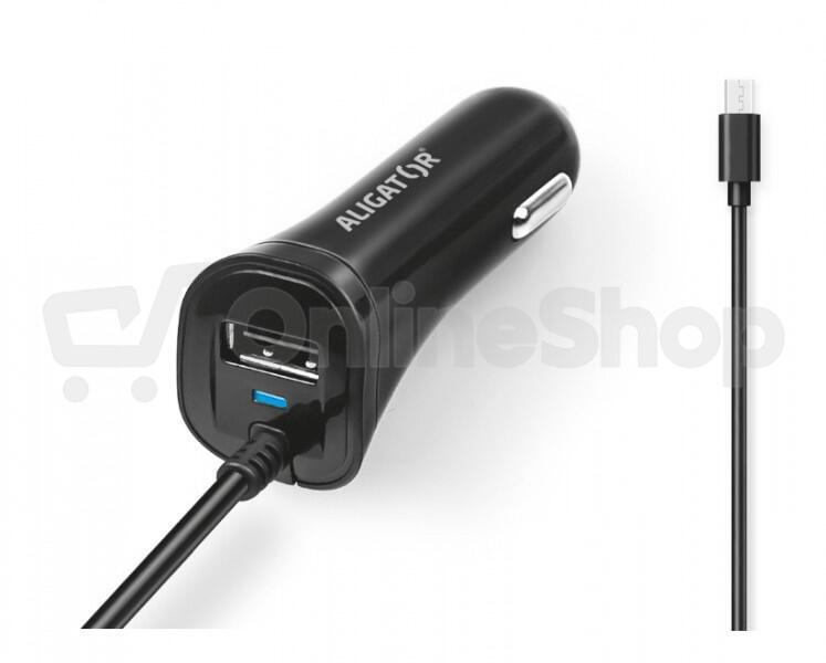 Nabíječka do auta ALIGATOR s Micro USB kabelem a USB výstupem 2.4A, černá