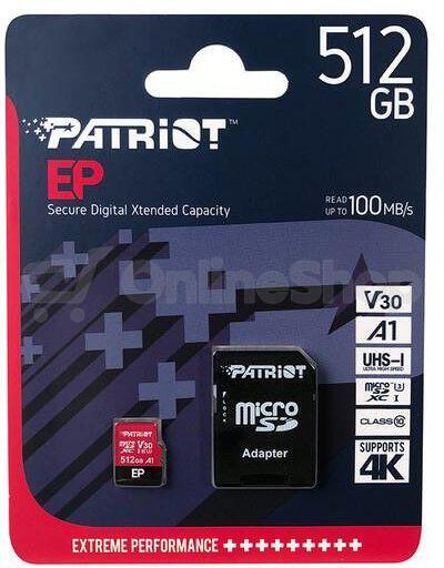 PATRIOT V30 A1/micro SDXC/512GB/UHS-I U3 / Class 10/+ Adaptér (PEF512GEP31MCX)