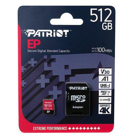 PATRIOT V30 A1/micro SDXC/512GB/UHS-I U3 / Class 10/+ Adaptér (PEF512GEP31MCX)