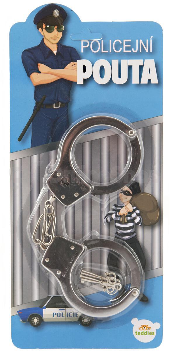 Policejní pouta Teddies s klíčem, kov, 17 cm