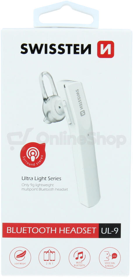 BLUETOOTH HEADSET SWISSTEN ULTRA LIGHT UL-9 BÍLÝ