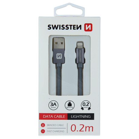 DATOVÝ KABEL SWISSTEN TEXTILE USB / LIGHTNING 0,2 M ŠEDÝ