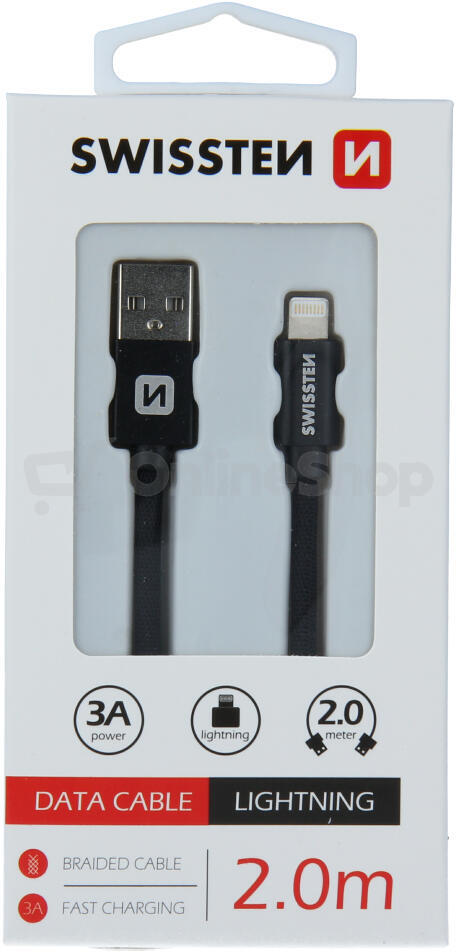 DATOVÝ KABEL SWISSTEN TEXTILE USB / LIGHTNING 2,0 M ČERNÝ