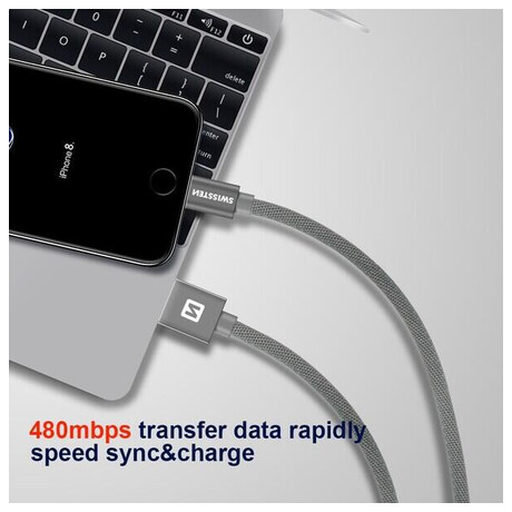 DATOVÝ KABEL SWISSTEN TEXTILE USB / LIGHTNING MFi 1,2 M ČERNÝ