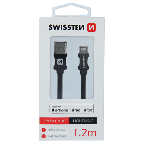DATOVÝ KABEL SWISSTEN TEXTILE USB / LIGHTNING MFi 1,2 M ČERNÝ