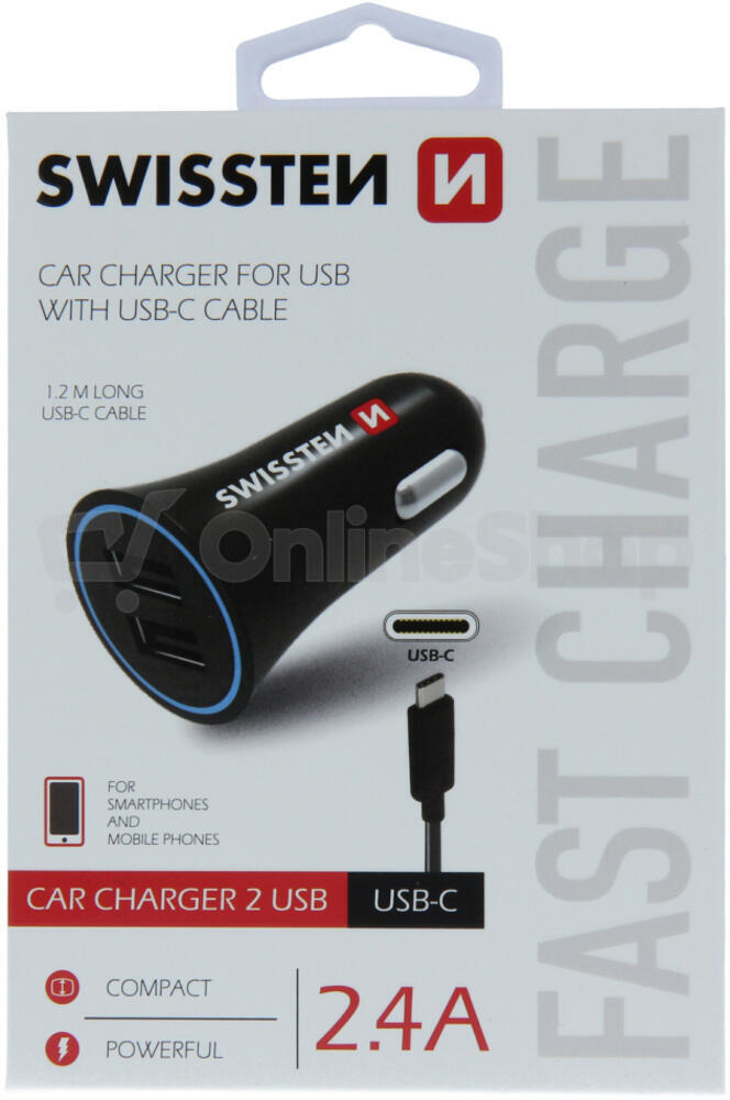 SWISSTEN CL ADAPTÉR 2,4A POWER 2x USB + KABEL USB-C
