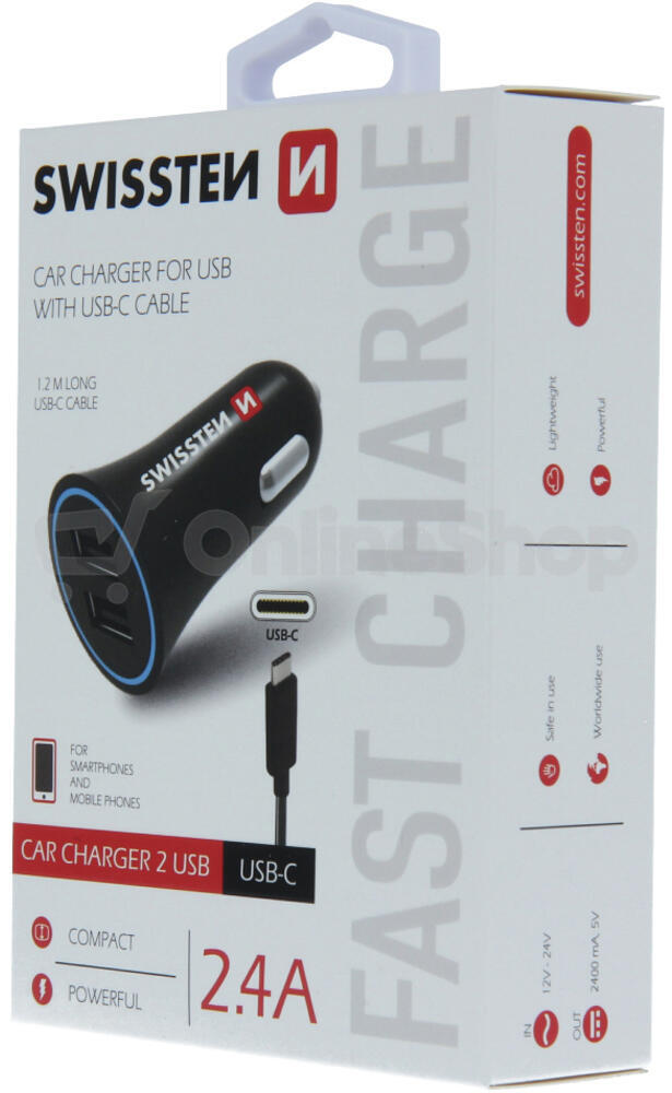 SWISSTEN CL ADAPTÉR 2,4A POWER 2x USB + KABEL USB-C