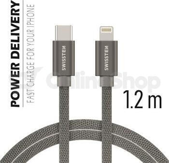 DATOVÝ KABEL SWISSTEN TEXTILE USB-C / LIGHTNING 1,2 M STŘÍBRNÝ