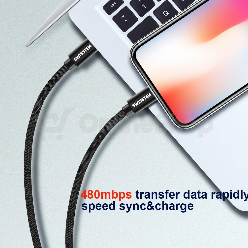 DATOVÝ KABEL SWISSTEN TEXTILE USB-C / LIGHTNING 1,2 M STŘÍBRNÝ