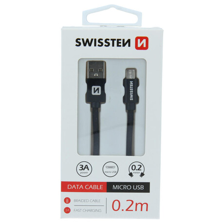 DATOVÝ KABEL SWISSTEN TEXTILE USB / MICRO USB 0,2 M ČERNÝ