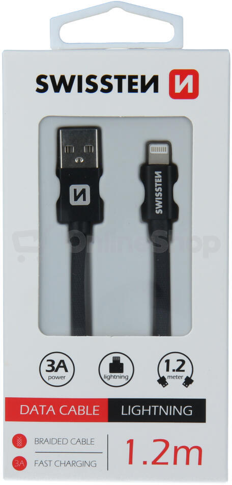 DATOVÝ KABEL SWISSTEN TEXTILE USB / LIGHTNING 1,2 M ČERNÝ
