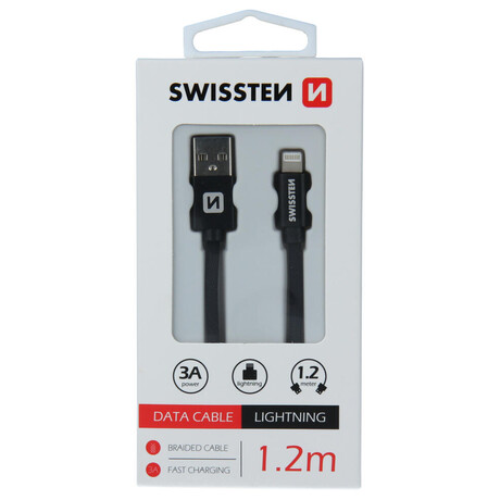 DATOVÝ KABEL SWISSTEN TEXTILE USB / LIGHTNING 1,2 M ČERNÝ