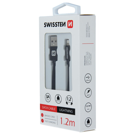 DATOVÝ KABEL SWISSTEN TEXTILE USB / LIGHTNING 1,2 M ČERNÝ