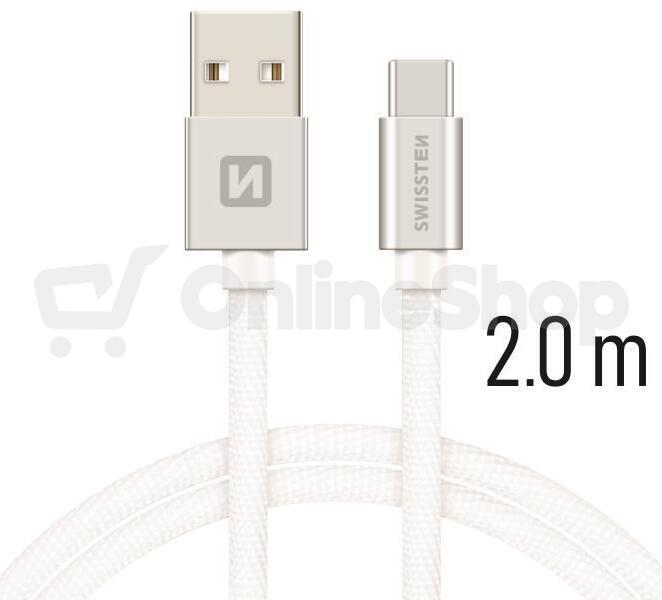 DATOVÝ KABEL SWISSTEN TEXTILE USB / USB-C 2,0 M STŘÍBRNÝ