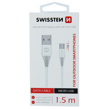 DATOVÝ KABEL SWISSTEN USB / MICRO USB 1,5 M BÍLÝ (9mm)