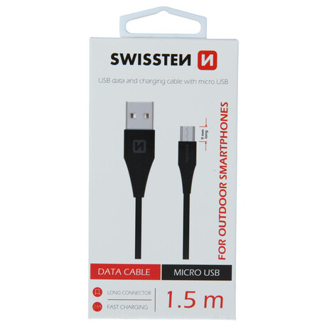 DATOVÝ KABEL SWISSTEN USB / MICRO USB 1,5 M ČERNÝ (9mm)