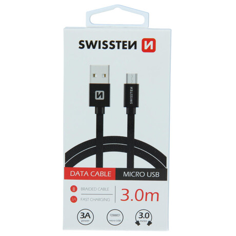 DATOVÝ KABEL SWISSTEN TEXTILE USB / MICRO USB 3,0 M ČERNÝ