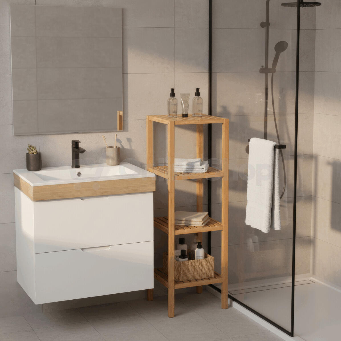 Regál, masiv, hnědá, DR-011-4 Autronic, Přírodní, Bambus