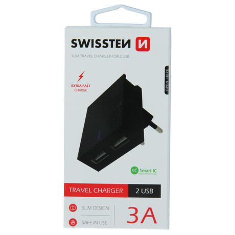 SWISSTEN SÍŤOVÝ ADAPTÉR SMART IC&nbsp;2x USB 3A&nbsp;POWER ČERNÝ (foto 4)