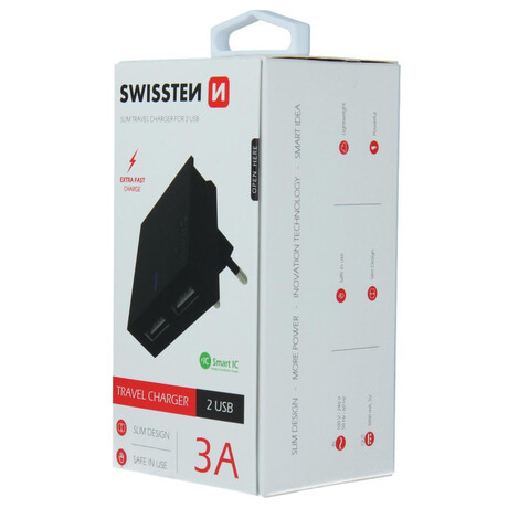 SWISSTEN SÍŤOVÝ ADAPTÉR SMART IC 2x USB 3A POWER ČERNÝ