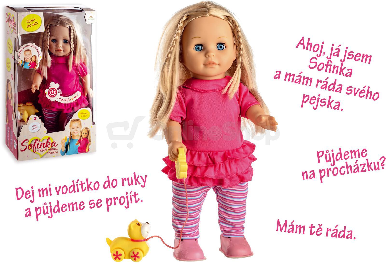 Panenka Teddies Sofinka s pejskem chodící a mluvící, 42cm