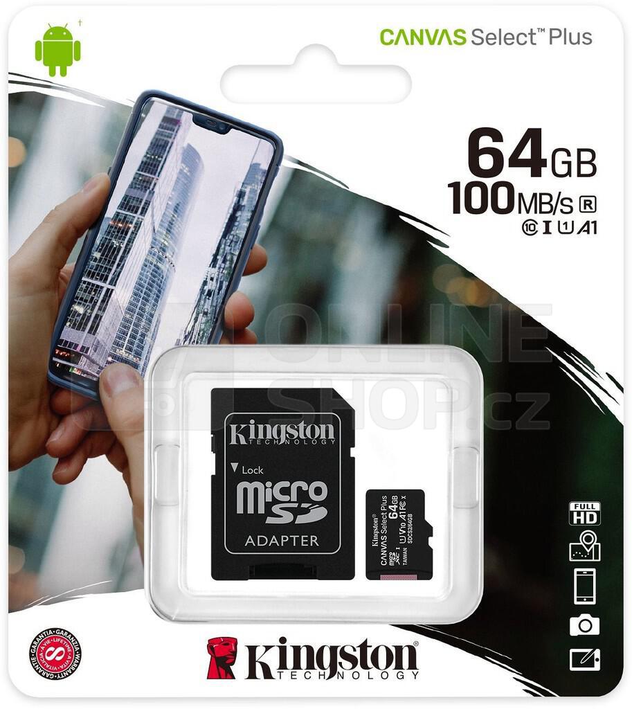 Paměťová karta KINGSTON CANVAS Plus 64GB microSDXC UHS-I class 10 (SDCS2/64GB)