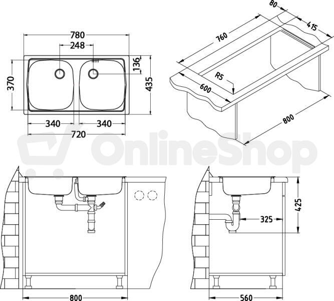 Dřez Alveus BASIC 160 (780x465 mm) 2xLUX F