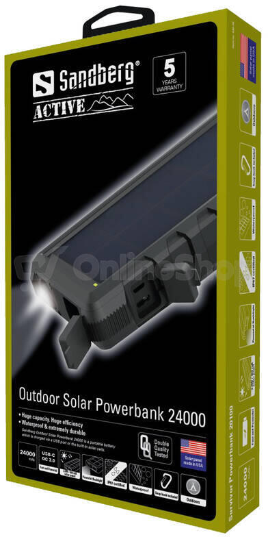 Powerbanka Sandberg USB 24000 mAh, Outdoor Solar, černá (420-38)