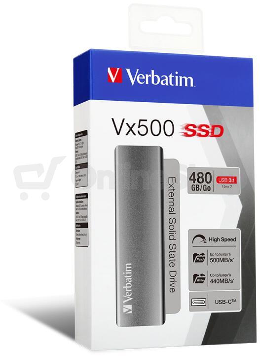 Verbatim SSD externí disk Vx500, USB 3.1 gen2, šedý, 480GB (47443)