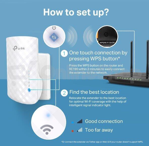 WiFi extender TP-Link RE190 AP/Extender/Repeater - AC750, OneMesh