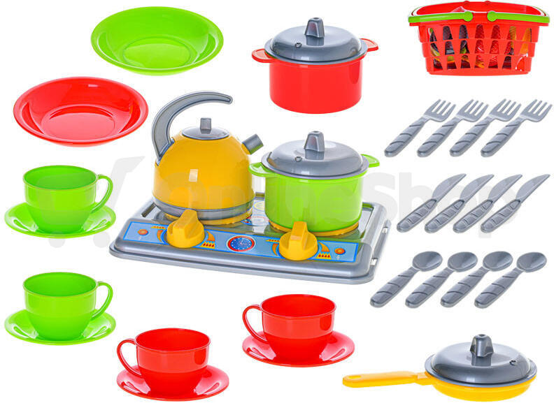 Teddies Nákupní košík plast + sada nádobí s vařičem v sáčku