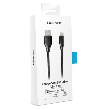 Datový kabel Forever Core Lightning MFI 1,5m 2,4A textilní černý