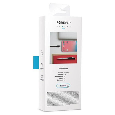 Datový kabel Forever Core USB-C 1,5m 3A textilní černý