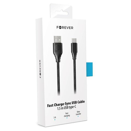 Forever Core USB-C 1,5m 3A&nbsp;textilní černý (foto 1)