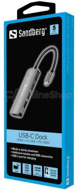 Sandberg USB-C Dock HDMI+3xUSB+PD 100W (136-32)