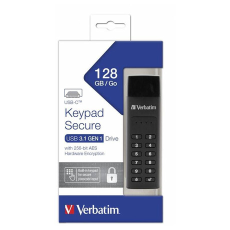 VERBATIM USB C 3.1 Drive 128 GB - Keypad Secure (R:160/W:150 MB/s) GDPR (49432)