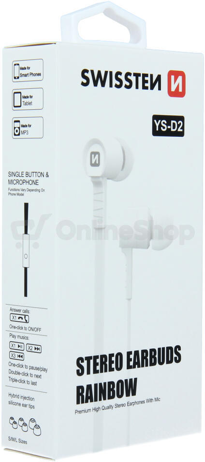 SLUCHÁTKA SWISSTEN EARBUDS RAINBOW YS-D2 BÍLÁ