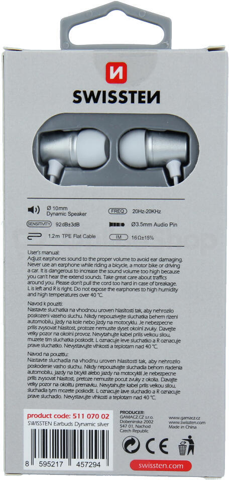SLUCHÁTKA SWISSTEN EARBUDS DYNAMIC YS500 STŘÍBRNO/BÍLÁ