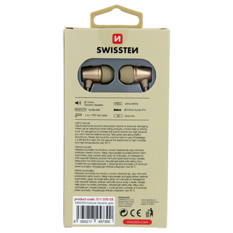 SLUCHTKA SWISSTEN EARBUDS DYNAMIC YS500 ZLAT