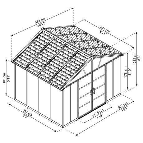 Palram - Canopia Yukon 11' x 9' antracit, heavy duty prostorn domek smonost dalho rozen (zkladn modul)