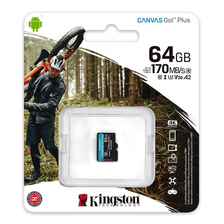 Kingston 64GB microSDXC Canvas Go! PLus 170R/100W U3 UHS-I V30 Card bez adapteru (foto 2)