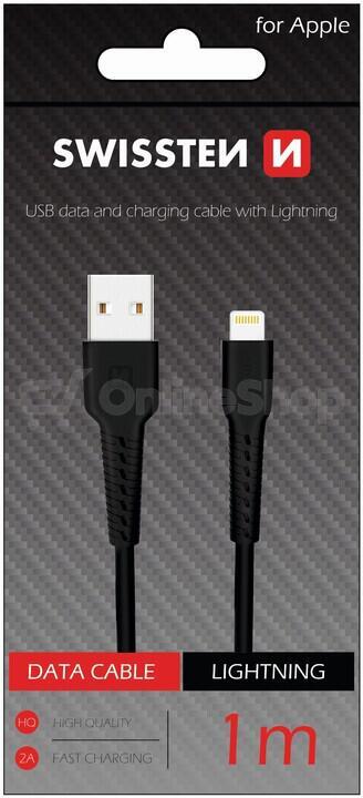 DATOVÝ KABEL SWISSTEN USB / LIGHTNING 1,0 M ČERNÝ