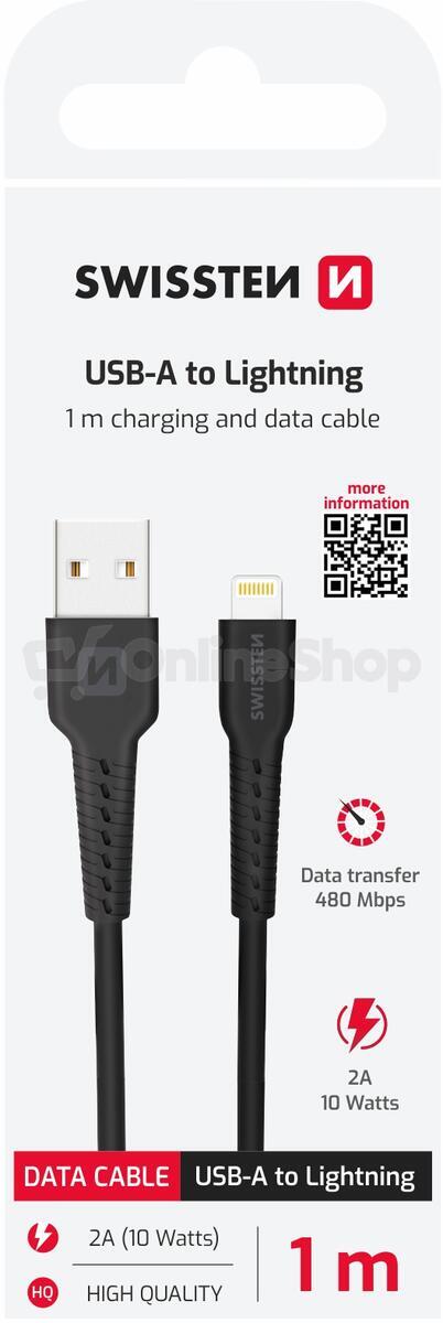 DATOVÝ KABEL SWISSTEN USB / LIGHTNING 1,0 M ČERNÝ