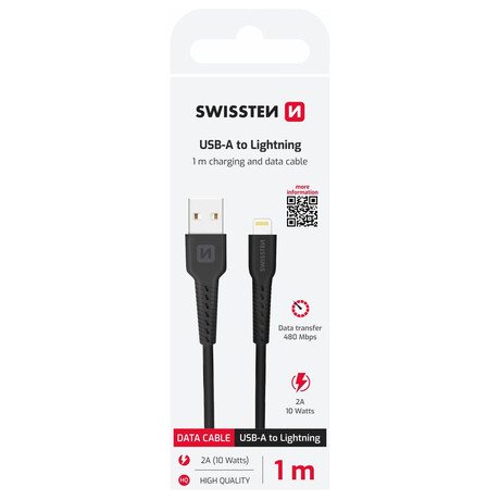 DATOVÝ KABEL SWISSTEN USB / LIGHTNING 1,0 M ČERNÝ
