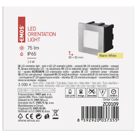 Emos LED orientan vestavn svtidlo AMAL 8080, 1,5W tepl bl,IP65 (foto 8)